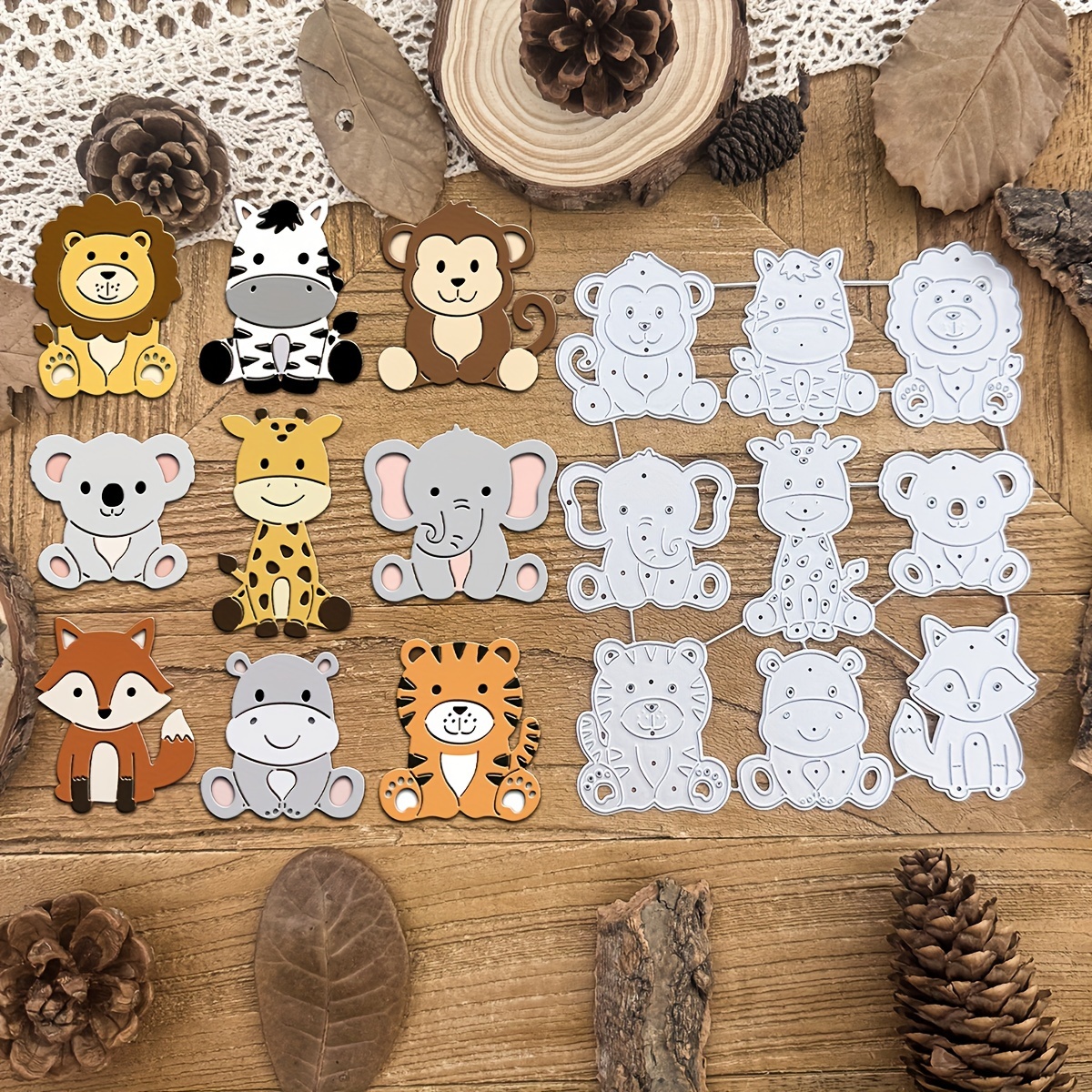 

Original Lovely Sitting Animals Monkey Zebra Lion Elephant Giraffe Koala Tiger Hippo Fox Metal Cutting Dies Diy Scrapbooking Album Greeting Cards Home Decoration Holiday