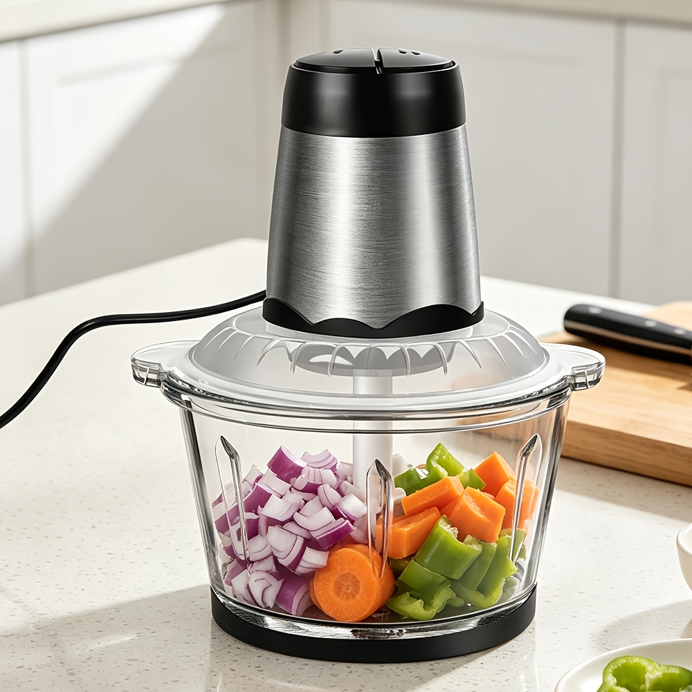 Image of Electric Food Processor & Chopper With 2l Glass Container, Dual-speed Multi Blender Mixer For Meat, Onions, Garlic, Nuts, Spices And Vegetable, Small Kitchen Food Grinder