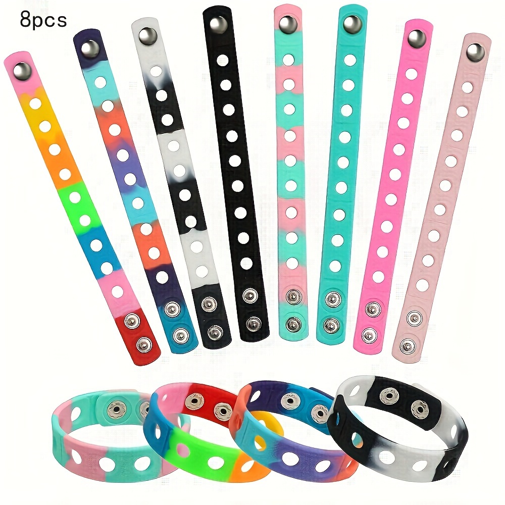 

8 Pack Adjustable Colorful Silicone Rubber Wristbands, Fun Party Bracelets, Sports Bands, Casual Style Accessories, 1.5cm Width, 18cm Length