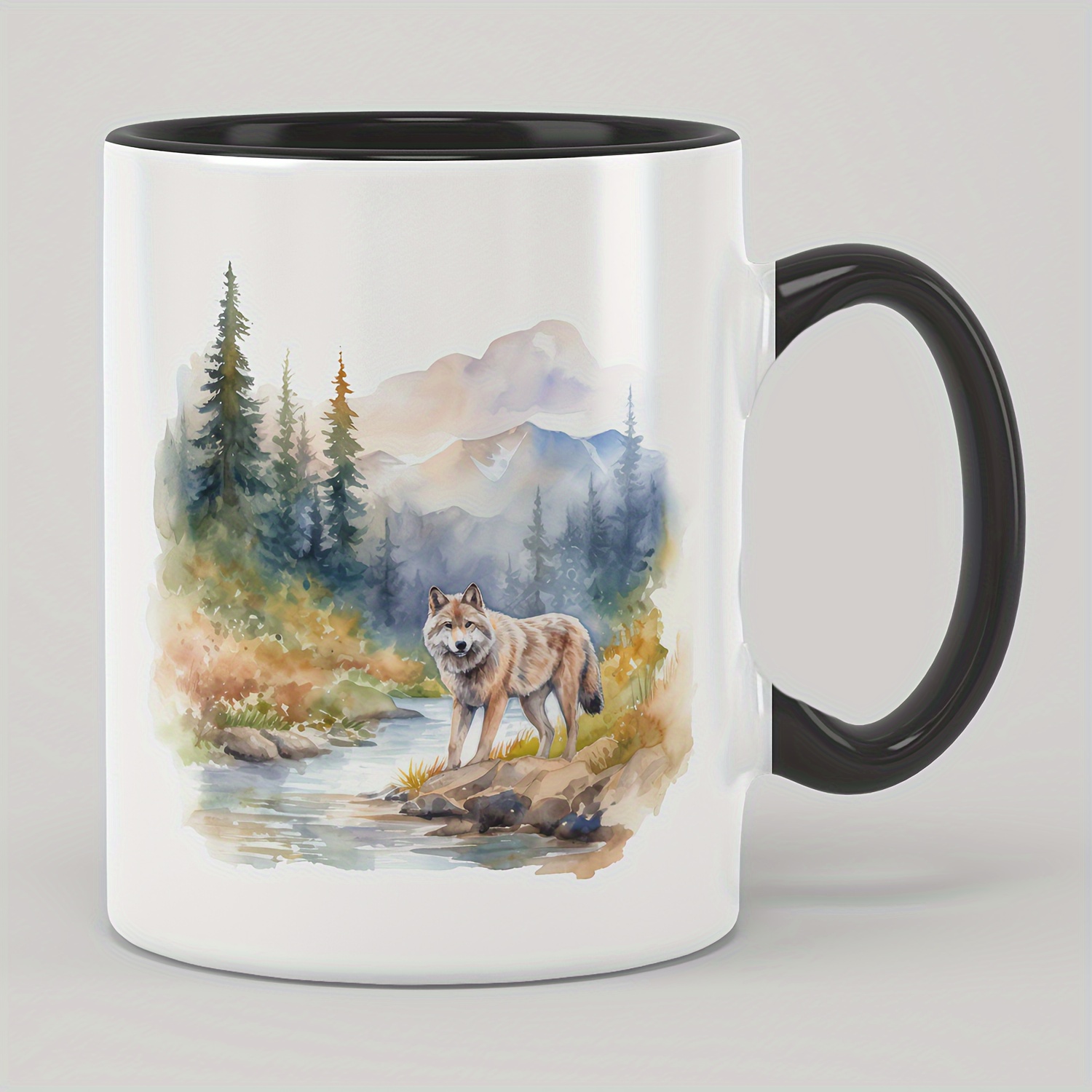 

1pc, 11oz, Wolf Mug In The Forest, Winter Wolf Water Cup, Humorous, Funny, Cute, Personality Trend Coffee Mug, For Friends, For Parents, Christmas, Halloween Holiday Gift, Creative Gift Restaurant Use