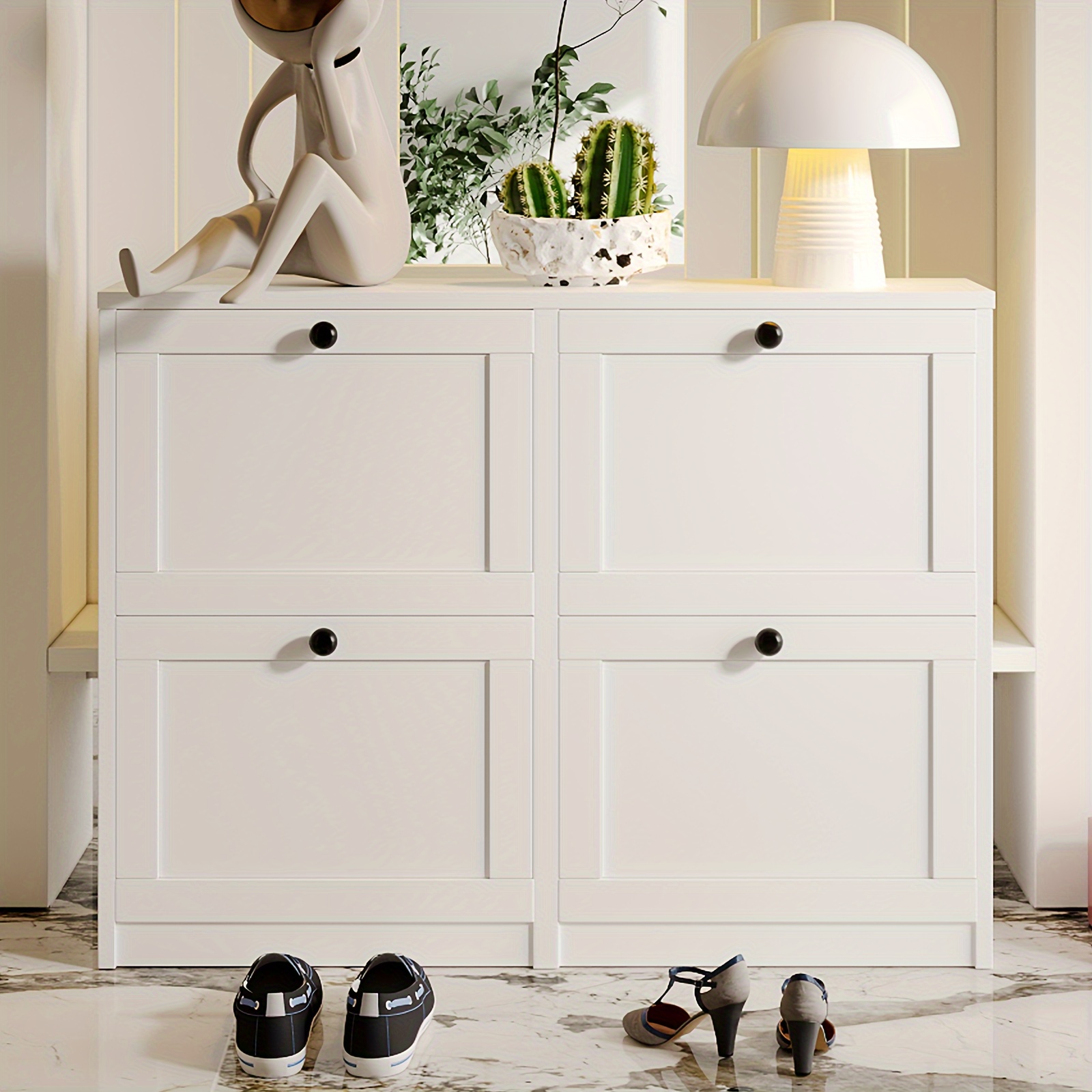 

Shoe Cabinet Storage With 4 Flip Drawers, Narrow Shoe Rack Cabinet, Modern Shoe Organizer For Hallway, Entry, Living Room,