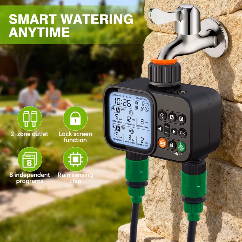 timer for garden hose 2 zone sprinkler timer with rain delay manual watering automatic irrigation for yard lawn Product details 0
