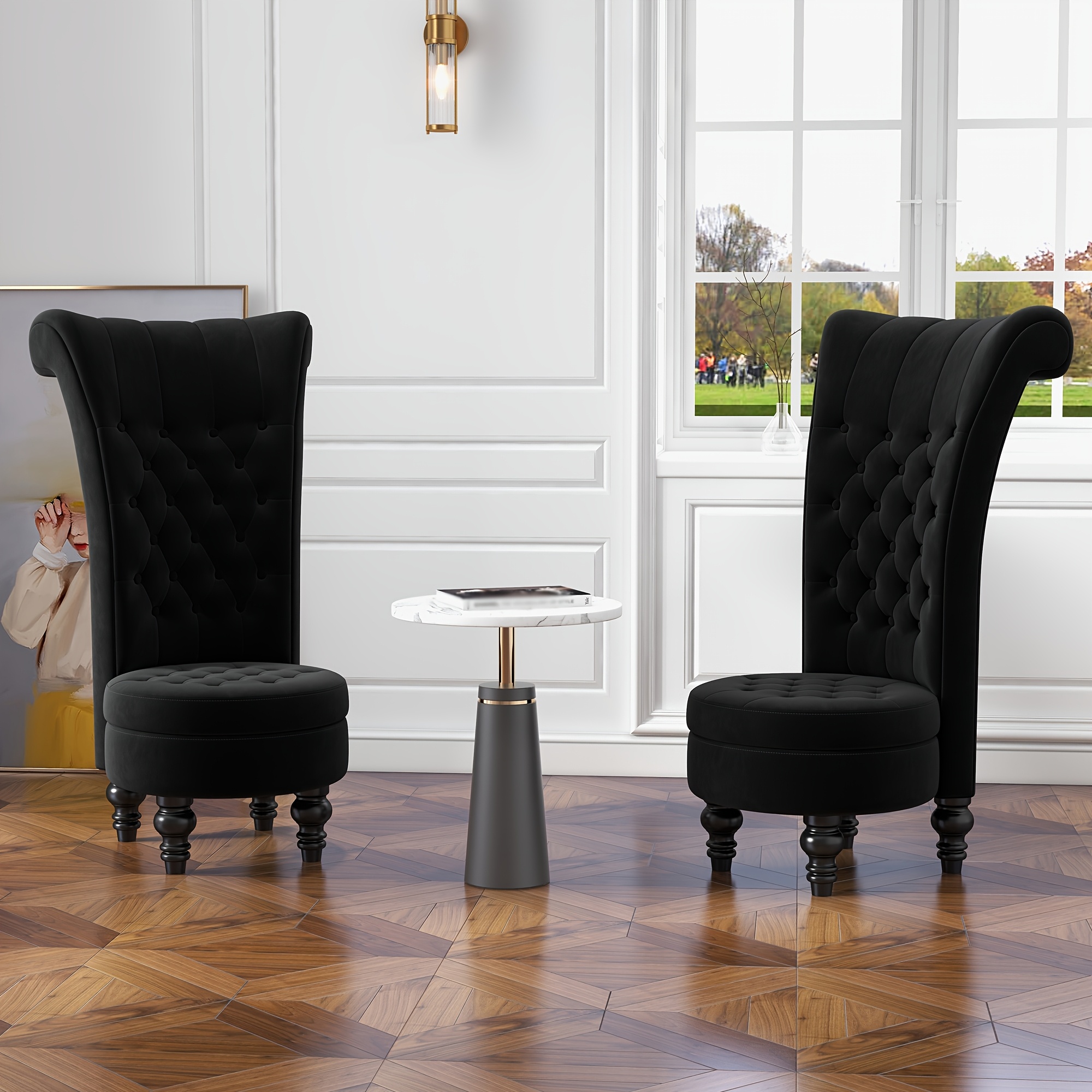 Royal High Back Chair, Velvet Armless Accent Chair with Button-Tufted & Rubberwood Legs, Regal Elegance Throne Chair for Living Room, Dressing Room, Bedroom - Image 7