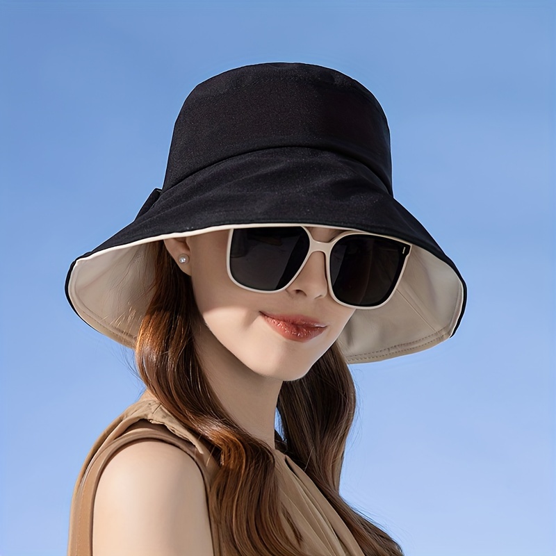 Classic Bowknot Bucket Hat Trendy Solid Color Summer Sun - Temu