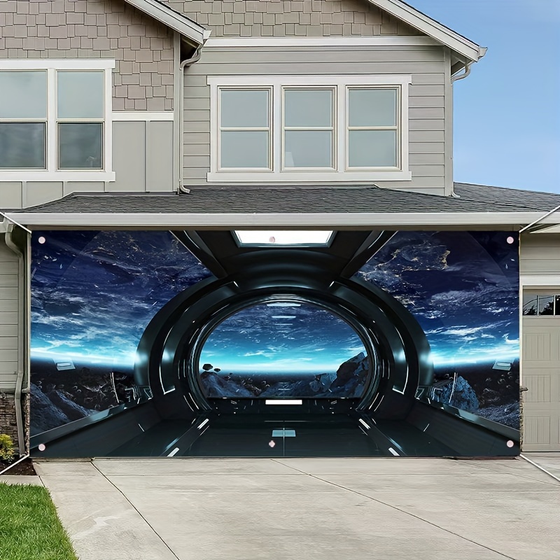 

1pc Space Capsule Garage Door Banner, Festive Polyester Fabric No-electricity Holiday Slogan Decor, Easy-to-hang Space-themed Backdrop For Birthdays, Weddings, And Parties