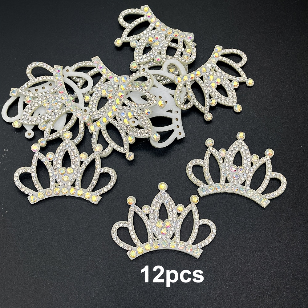 Image of 12pcs Glittering Crown Patches For Bags, Clothes, Shoes, Hats, Hair Clips Decorative Patches