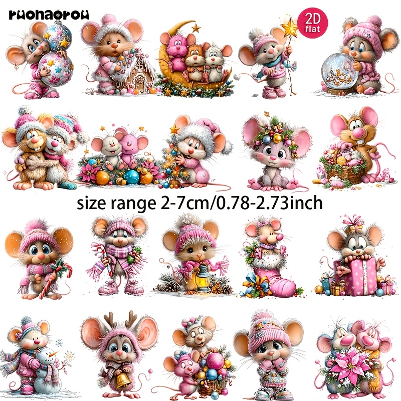 TEMU RUONAOROU 20 Blatt Weihnachtsmaus Kreativer Süßer Planer Aufkleber Dekoration 2D Flach Handgemachter Aufkleber Scrapbooking Tagebuch Notizbuch