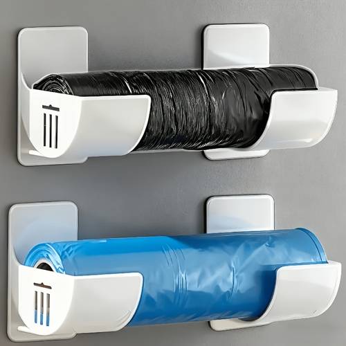 5pcs 4 storage racks 1 hook no drill kitchen garbage multifunctional door mounted storage tool for paper towels garbage bags cling saving organizer