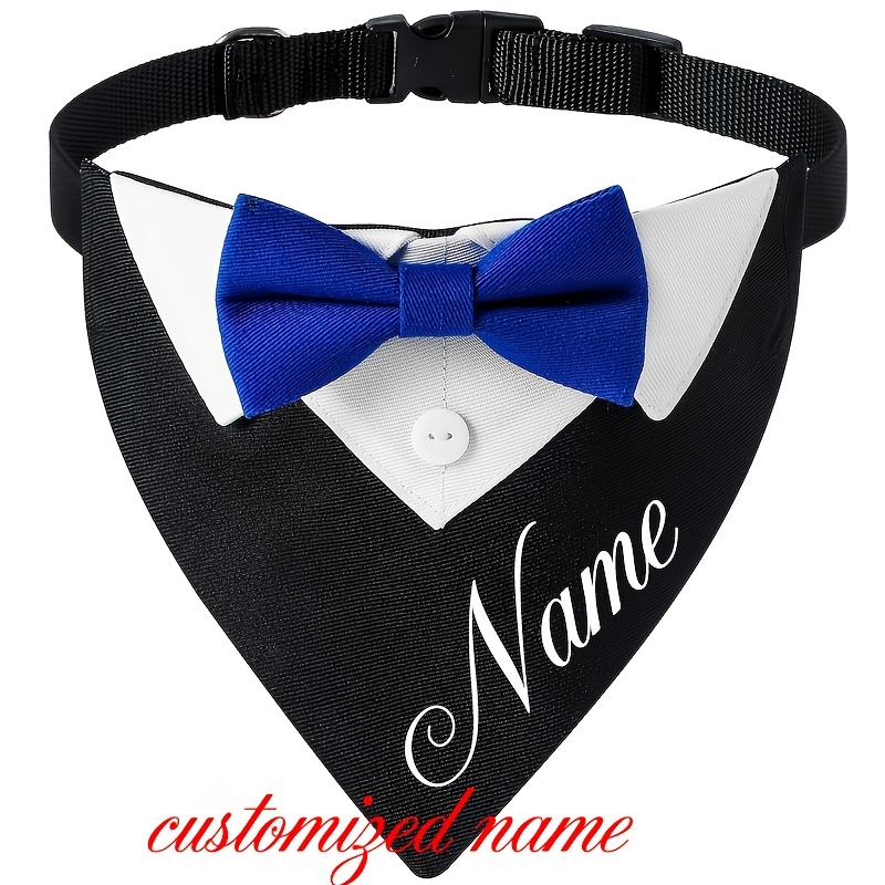 TEMU Personalized Custom Name Formal Pet Suit Bow Tie Scarf, Collar With Bow Tie, Adjustable Pet Wedding Birthday Party Costume Additions, Suitable
