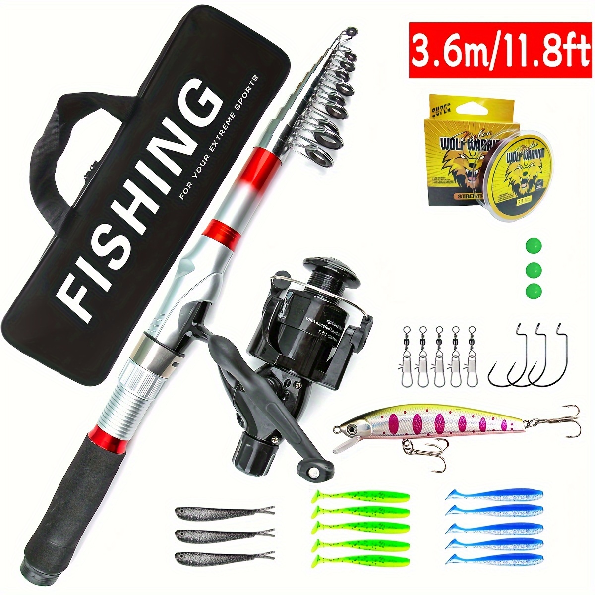 3 3 6m telescopic fishing rod spinning reel soft lures line - Temu