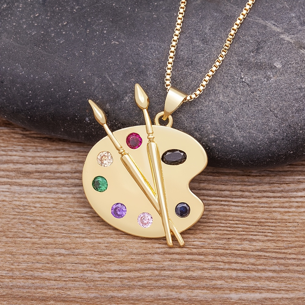 

Chic Golden-tone Pendant Necklace With Zirconia Gemstones - Elegant Copper Chain Link Jewelry For Women, Ideal Gift, Jewelry| Pendant|golden-tone Copper