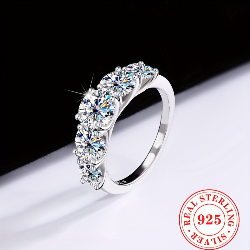 TEMU Elegant 3.6 Carat Moissanite Ring - 5 Jewels Engagement Ring, 925 Sterling Offer Ring, Weddings And Gifts