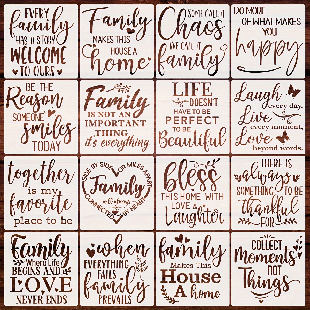 

16 Family Decorative Stencils For Diy Projects - Rubber Material - Reusable And Flexible Home Decor Templates