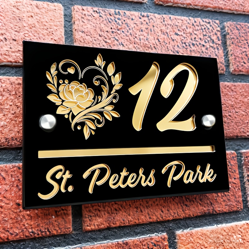 TEMU European Peony Scroll & Heart Door Plate - Custom Laser-engraved Double-layer Acrylic House Sign Suitable For Indoor/outdoor Use, Personalized