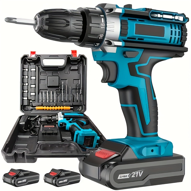 21V Accu Klopboor Krachtige Oplaadbare Elektrische Schroevendraaier Elektrische Hamerboor Gereedschap Met 2 Accu's
