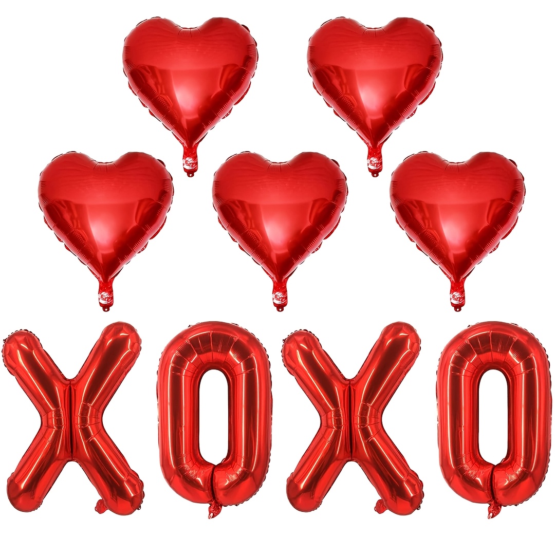 

9pcs Romantic Red Heart-shaped Foil Balloons Set With Curling Ribbon - Self-sealing, Ideal For Valentine's Day, Anniversaries, Proposals & Wedding Decorations, Balloons Decoration Set