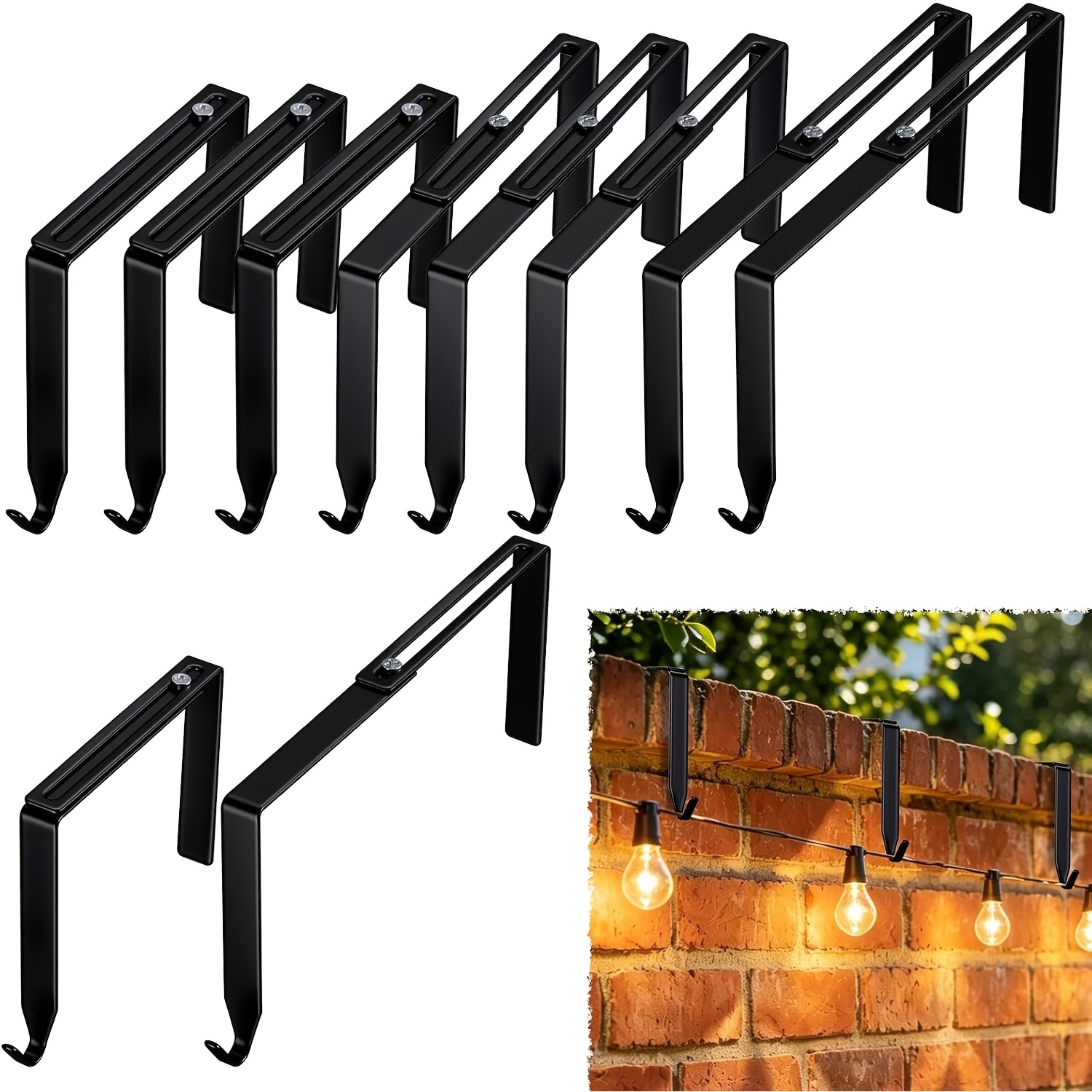 TEMU 10-pack Of Adjustable Metal Hooks For Outdoor String Lights—no-drill Hooks, 3.2 To 6.1 Inches In Length. Made Of Durable Iron, Metal Hooks Are