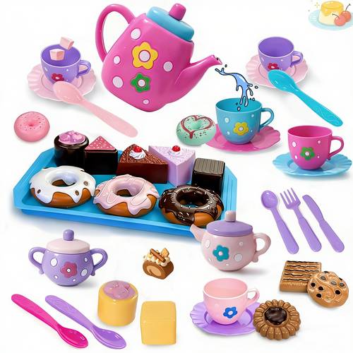 little girl tea party set pretend teapot set time toy kitchen with pot and cups birthday and easter gifts for kids random color and accessories