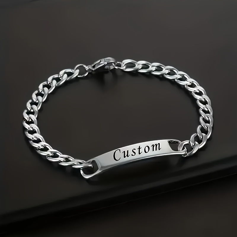 

Bracelet en acier inoxydable gravé sur mesure, 201 chaîne argentée avec motif alphabétique, tenue quotidienne décontractée, pour des pères, des mères, les événements sur - Non chargée,