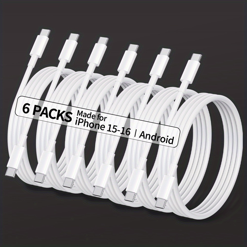 1pc/6pcs Usb C To Usb C Cables, 3.3ft/6.6ft/10ft White, 60w Fast Charging Power Bank, Suitable For Iphone Plus/15 Pro Max, Ipad Mini 6/pro 2021, 2020, For Galaxy S23, Switch, A Must-have For Places.