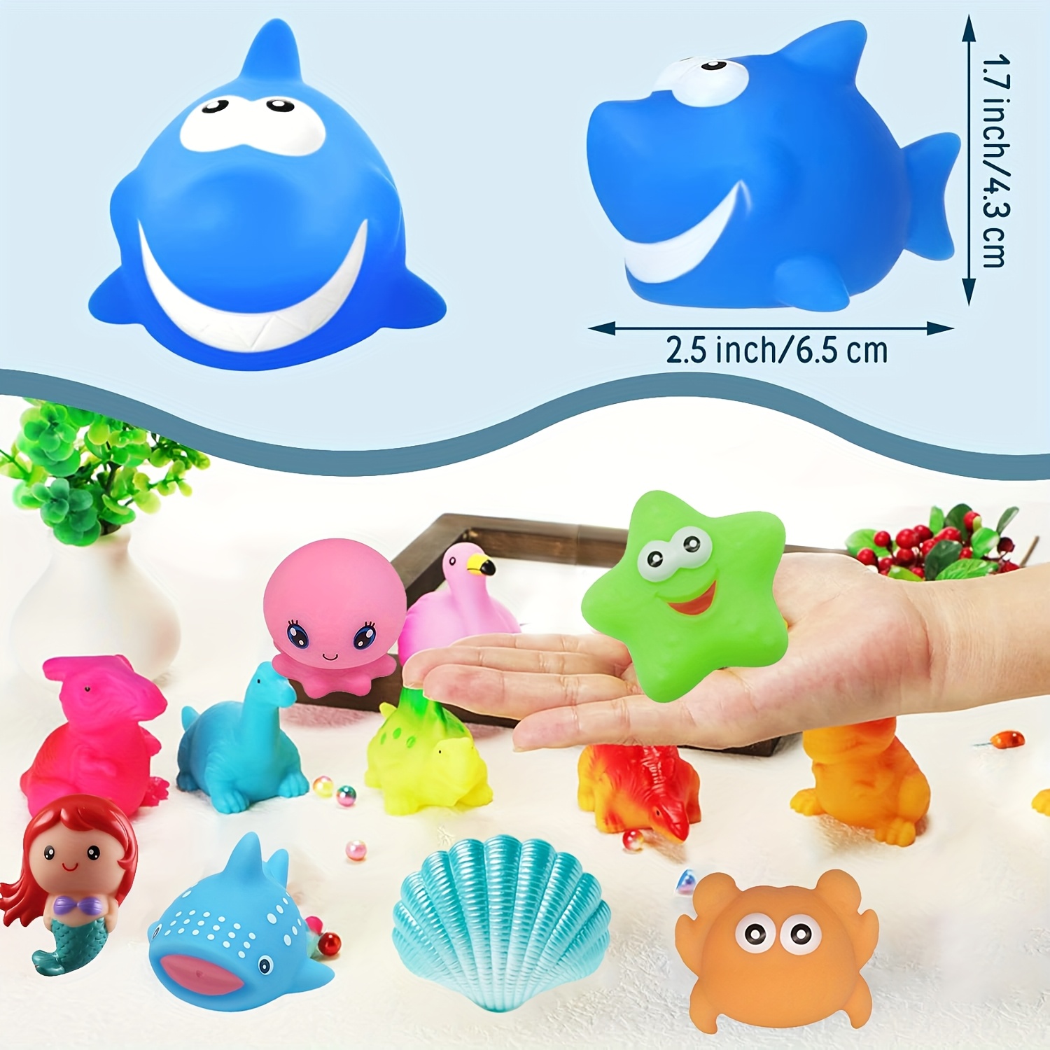 20/16/12/8/6/4/2pcs Glitter Colorful Light-Up Floating Dinosaur Ocean Animals Bath Toys Set, Great Bathtub Shower Pool Bath Toy for Baby Nephew Preschool Toddlers Children In Birthday Holiday Easter