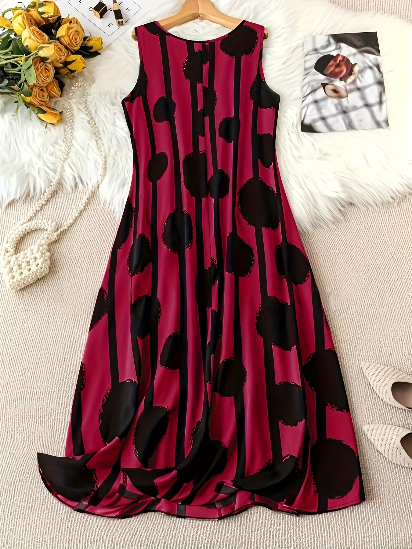 Large Women's Elegant Sleeveless Dress Casual Print Round Neck Dress