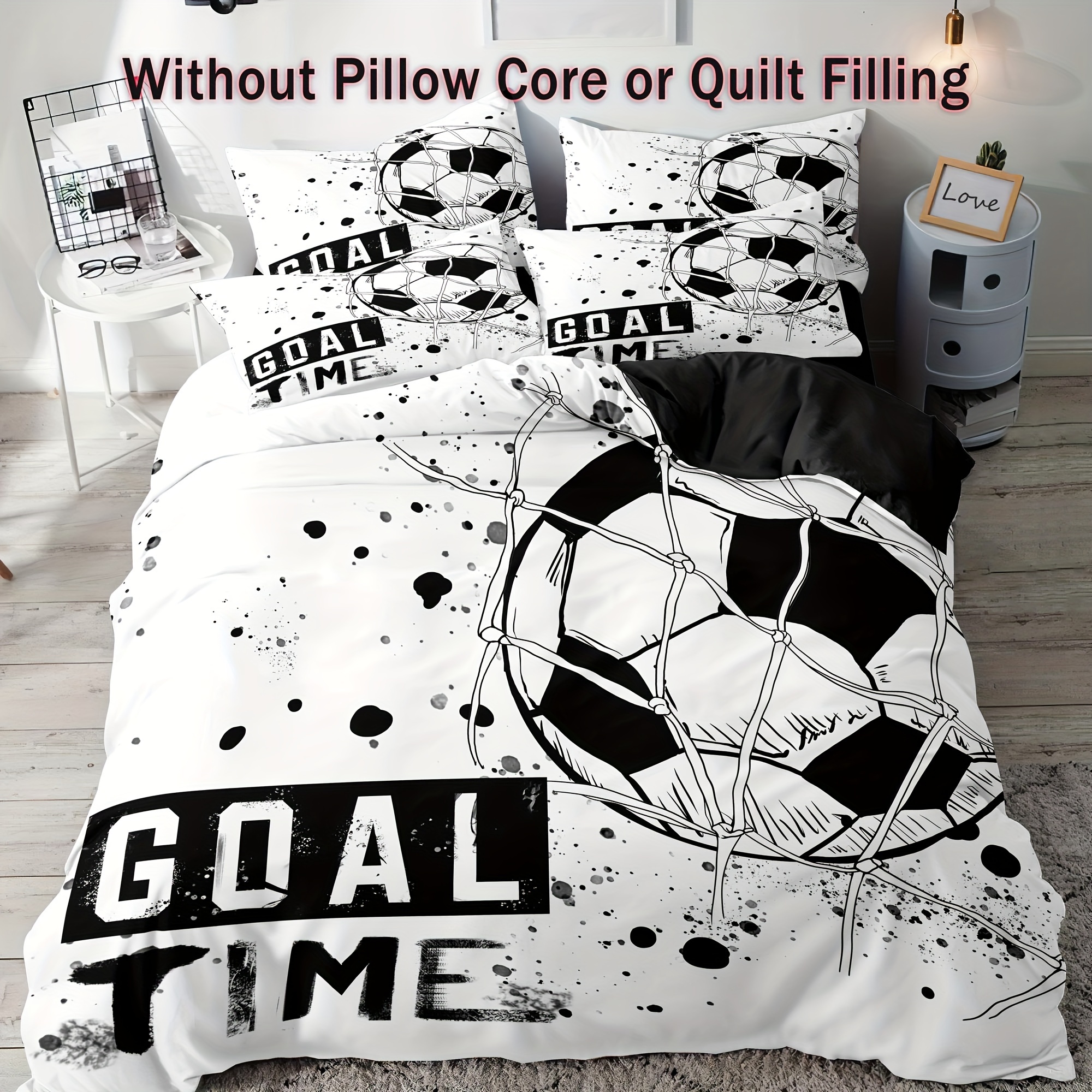 

3pcs Goal Time Football Print Duvet Cover Set - Soft And Comfortable Bedding For Bedroom And Guest Room - 1 Duvet Cover + 2 Pillowcases (without Core)