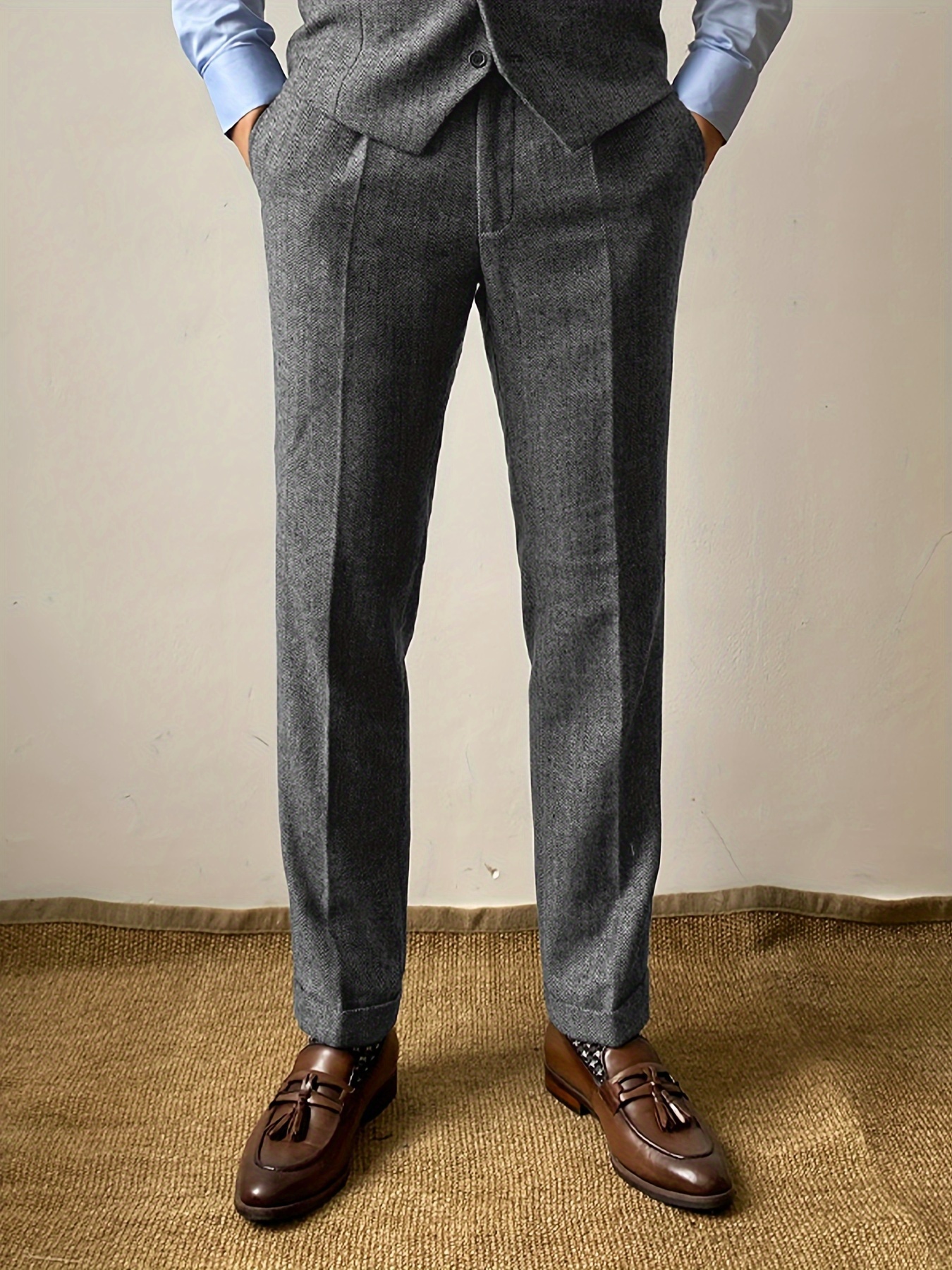 men's tweed dress pants wool blend herringbone vintage retro