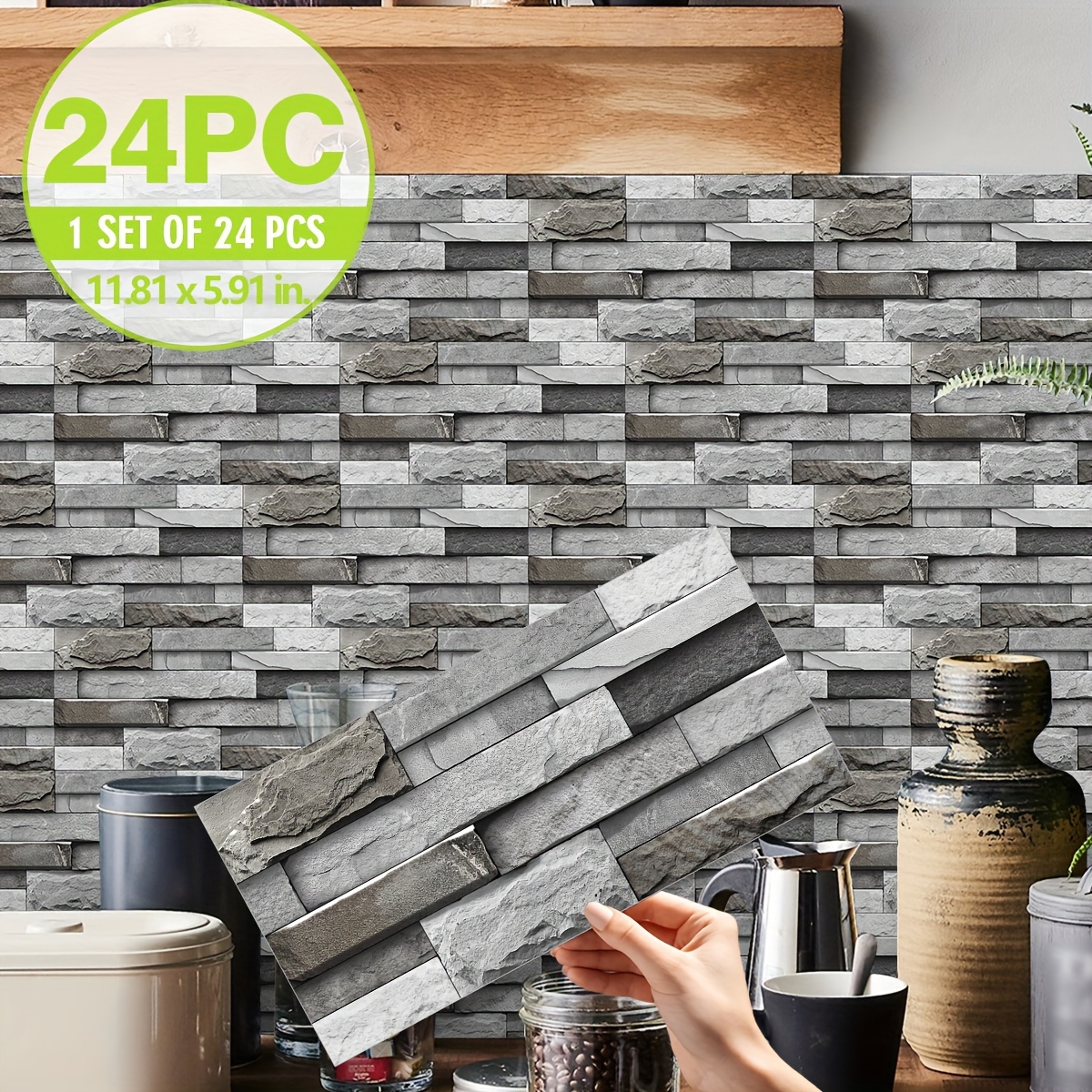 

24pcs Marble Kitchen Tile Stickers Set - Waterproof, Oil & Moisture Resistant, Easy Clean Vinyl Decals For Backsplash & Dining Room Decor, 11.81x5.91 Inches