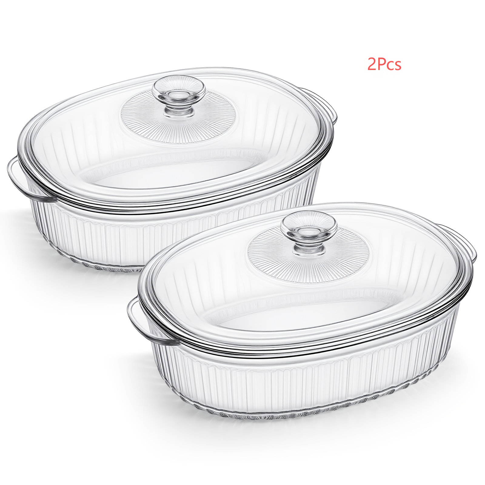 2 Transparent Oval Glass Bowl (with Lid) Capacity: 2800 Millilitres Ideal For Cooking Fish, Salads And Pasta Suitable For Hot And Cold Foods Dishwasher-safe Baking Dish, Glass Baking Dish, Kitchenware