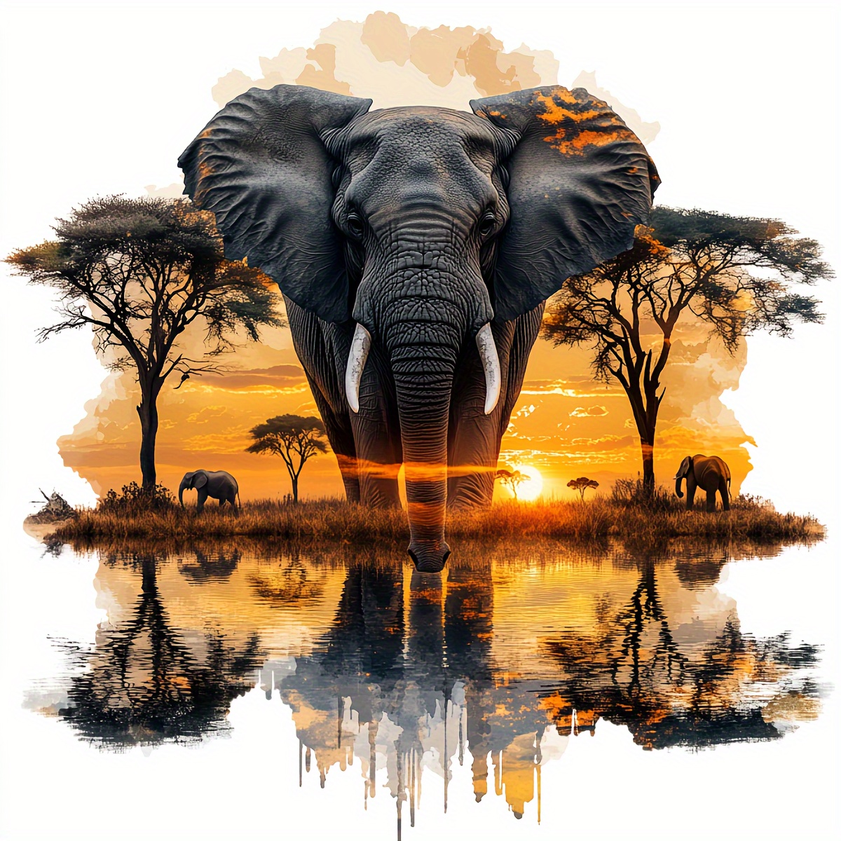 

Jozysh Large 15.7"x15.7" 5d Diamond Painting Kit - Elephant Sunset Scene, Rhinestone Diy Art For Beginners, Acrylic Craft With Vibrant Colors For Home Wall Decor & Gift, Diamond Art