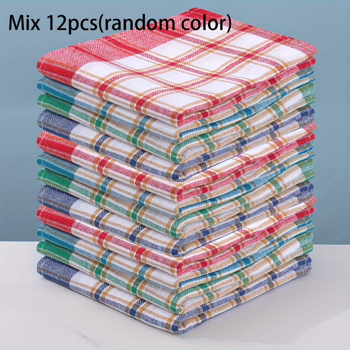 4/6/12pcs Assorted Random Colors, Kitchen Towels, Checkered Striped Design, Cleaning And Washing Cloth, Absorbent Napkins, Suitable For Bars And Restaurants, , Rectangular, Kitchen Cleaning Supplies