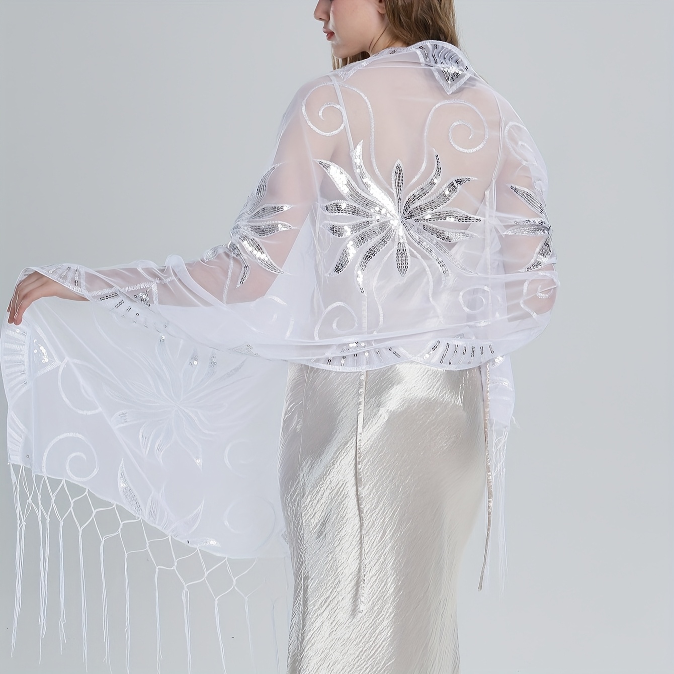 a shimmering fringe shawl sequins a party scarf evening - Temu