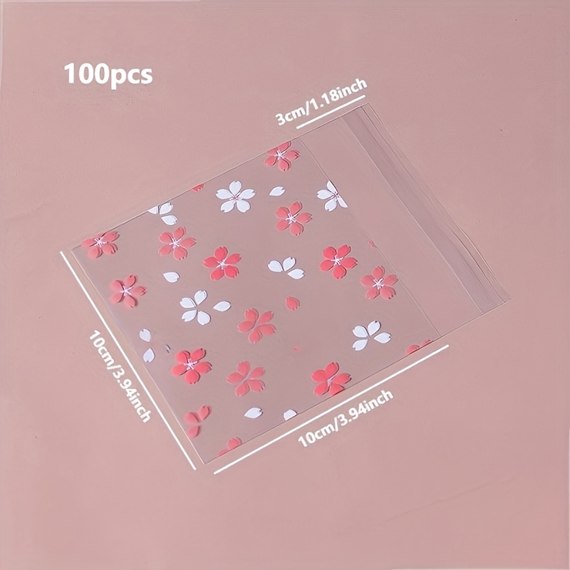 TEMU 100pcs Self-sealing Cherry Design Bags | Aesthetic Floral Plastic Pouches For Jewelry, Gifts & Small Items Storage, Perfect For Travel &