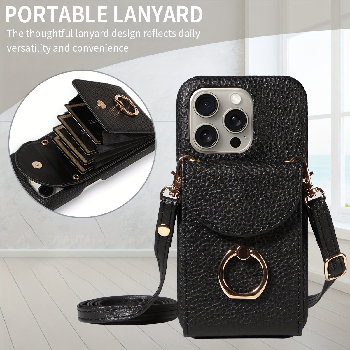 TEMU Phone Case - For Iphone 18 Pro Max/18 Pro/18/17 Pro Max 17e 17 16 Pro Max/15 Pro Max/14/13/12/11 Pro Faux Leather Phone Case Crossbody Accordion