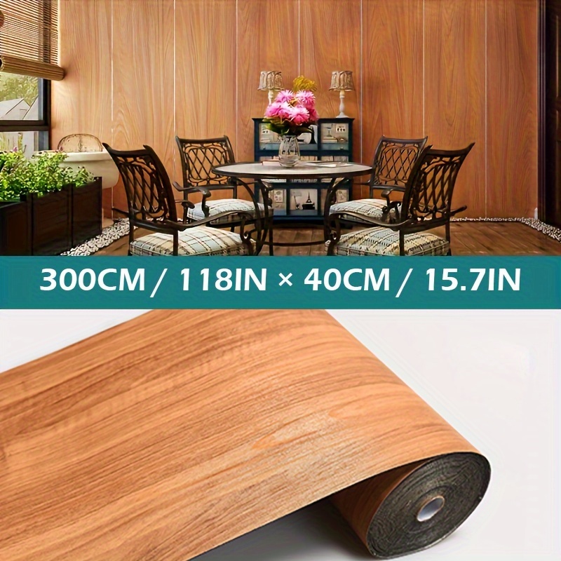 TEMU Wood Wallpaper - Waterproof, Removable For Room, Kitchen, Bedroom, Dorm Decor - Furniture Refurbishment, Oil- Floor , 15.7in X 118in Roll