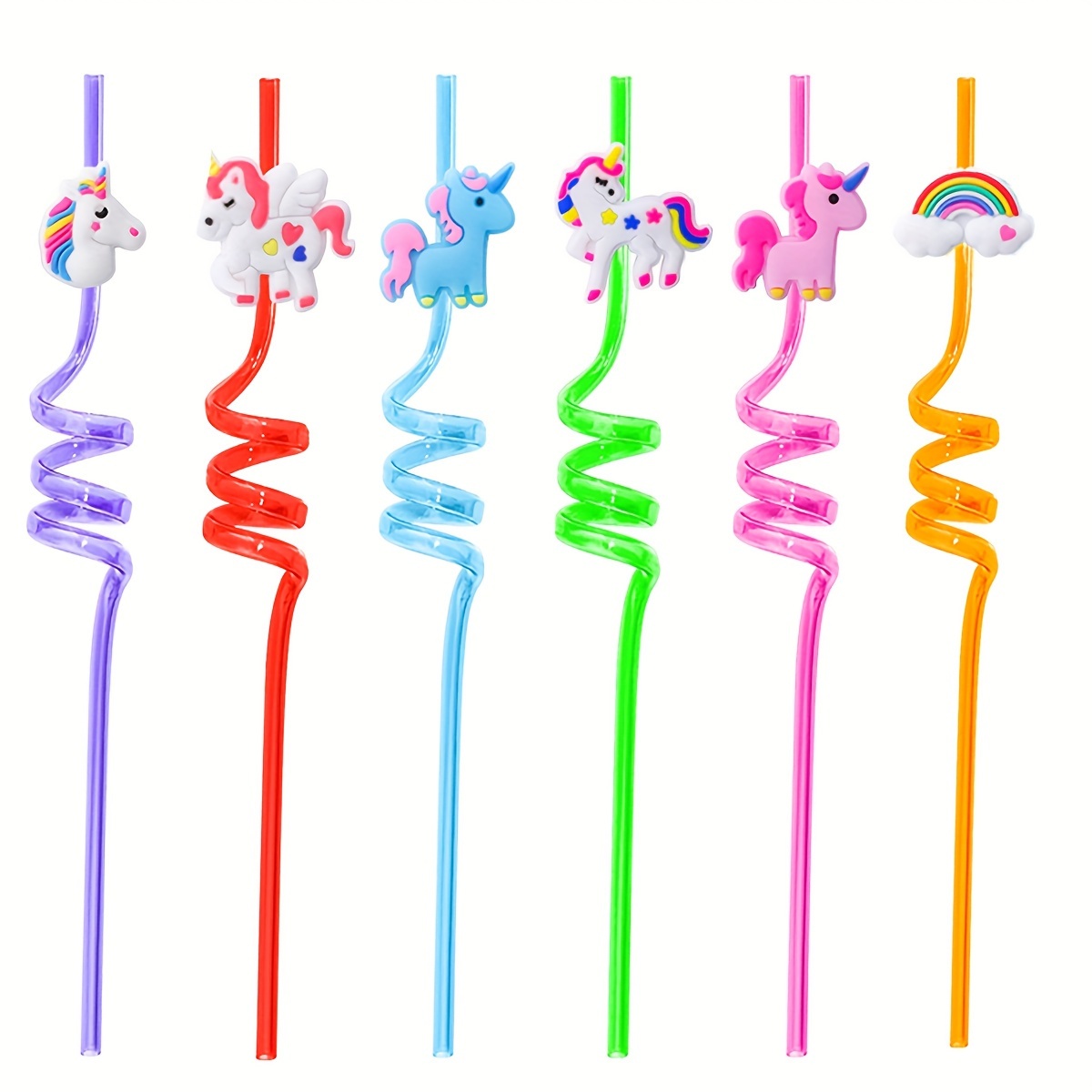 

10pcs, Reusable Unicorn Plastic Straws, Birthday Party Decorations, Gift Bag Fillers, Colorful Cartoon Straws, Unicorn Party Supplies Random Colors