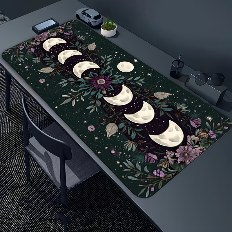 TEMU Tapis de bureau à motif floral de phases lunaires, grand tapis de souris de style mystique, tapis de souris en et diatomite, tapis de bureau