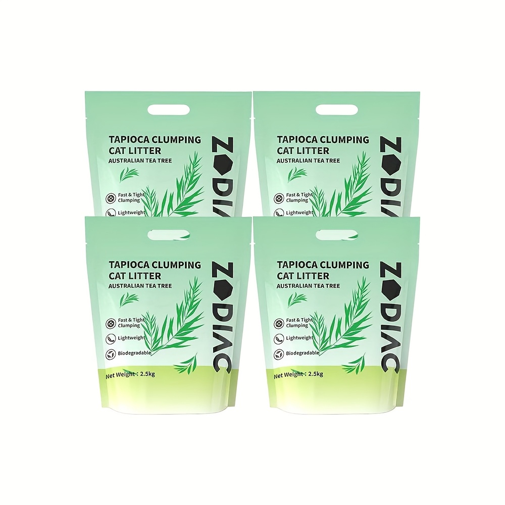 ZODIAC Advanced Clumping Cat Litter - Tofu Mix with Puffed Tapioca - Australia Tea Tree-2.5kg*4bags, Pet Hygiene, Odor Control, Premium Blend, Highquality Ingredients, Plantbased Material, Pet Parents, Indoor Cats