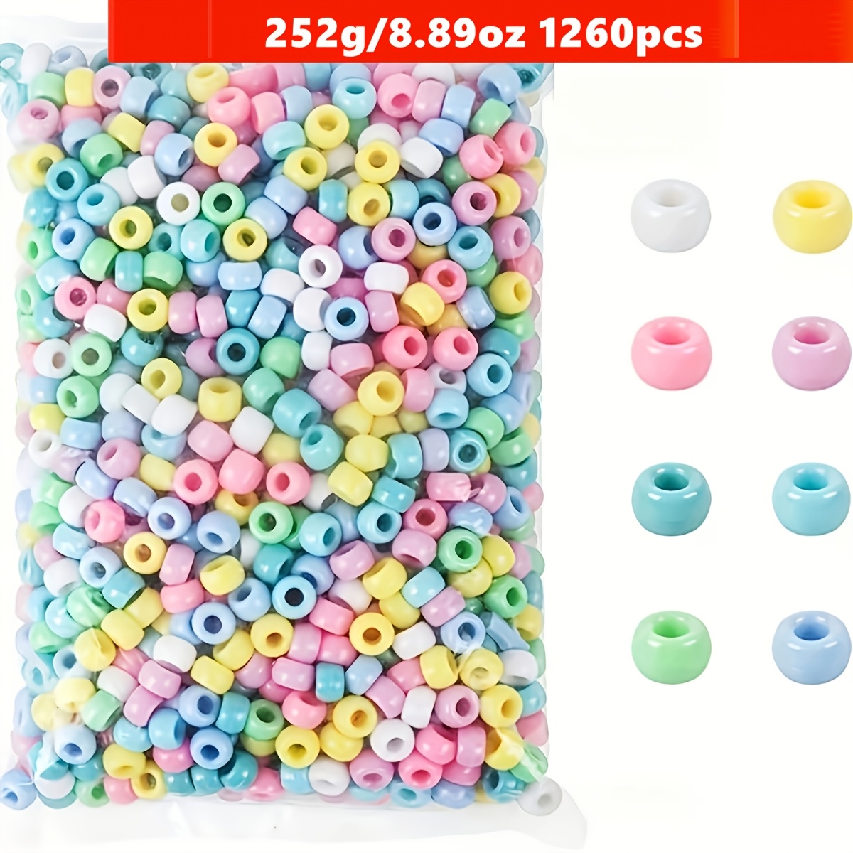 TEMU 1260pcs 252g/8.89oz 6 X 9mm Pony Acrylic Beads For Bracelet Making, Multi-colored Beads For Hair Braiding, Crafts, And Ornament Decorations