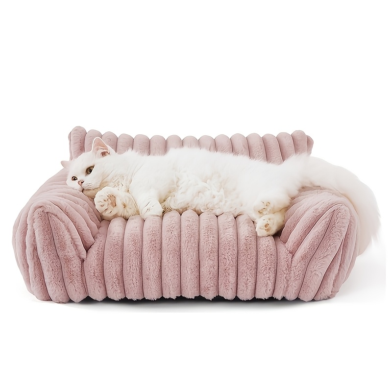 E-shop Premium Weiche Cord Fleece Katzen Couch Bett, Flauschiges Niedliches Katzen Sofa mit Starker Unterstützung, Kein Zusammenfallen, Plüsch Indoor
