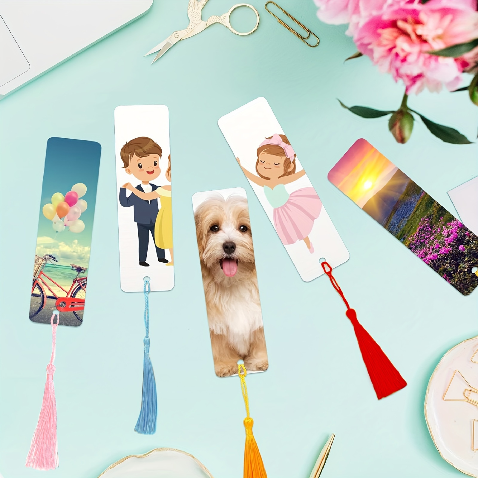 

6/12pcs Diy Sublimation Aluminum Bookmarks With Colorful Tassels - Perfect For Crafts, Birthdays & Weddings | Durable, Easy-to-customize Design