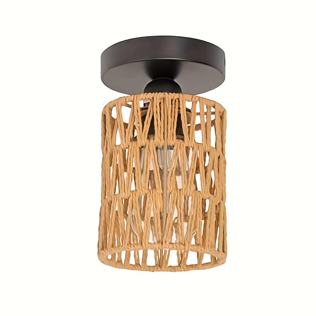 1pc Bohemian Style Rattan Woven Lamp With E27 Socket - , Semi-flush Mount, Suitable For Bedroom, Hallway, Kitchen, Living Room, Dining Room Pendant (bulb Not Included)