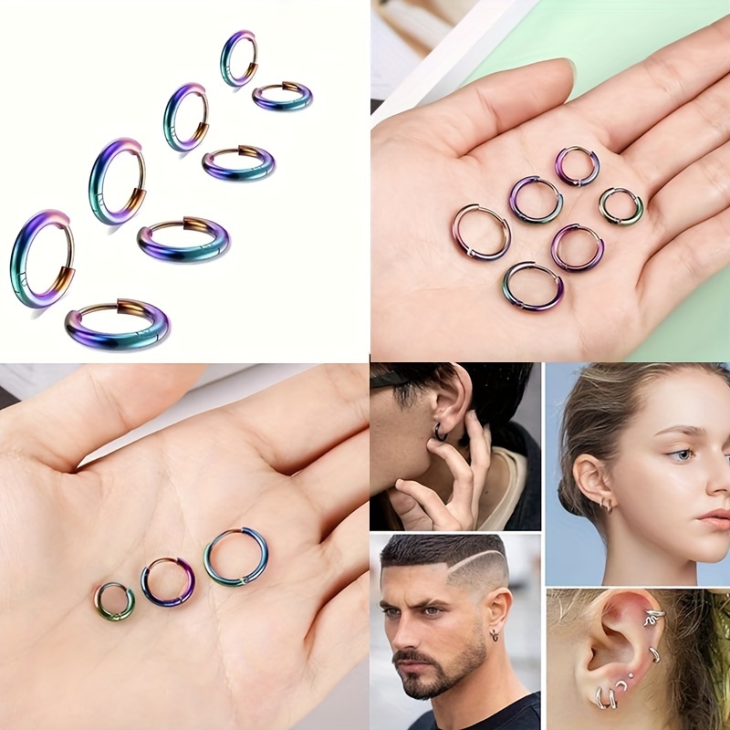 A Set of 7 Pairs of Soft Cartilage Hoop Earrings for Women Stainless Steel Small Hinge Hoop Earrings for Men Suitable for Multiple Piercings