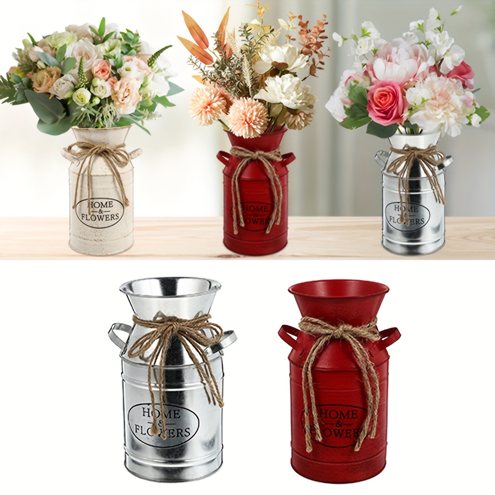 7.5-Inch Rustic Flower Vase With Liner - Farmhouse Galvanized Milk Can With Heart Design