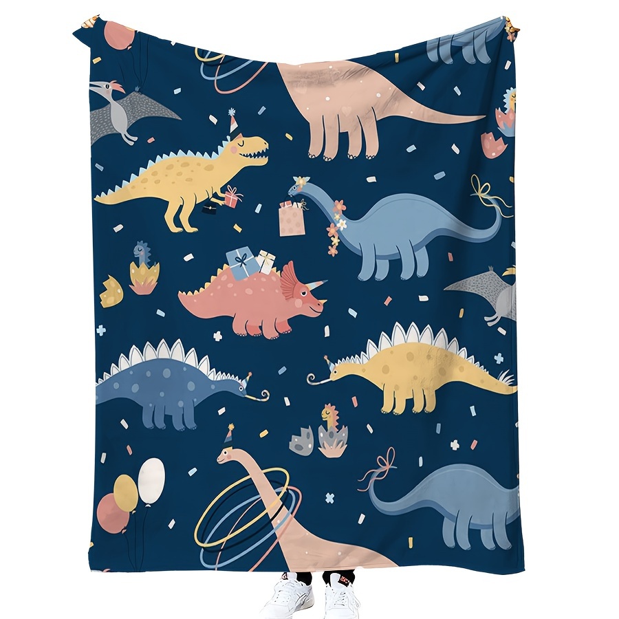 

Contemporary Flannel Throw Blanket With Cute Dinosaur Print - Soft Polyester Knit, Cozy Animal Theme Throw For Couch, Bed - Digital Printing, Lightweight 200-250gsm