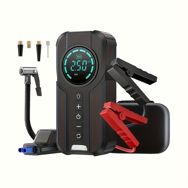 

Portable Car Jump Starter With Air Compressor, 6-in-1 2500a Car Battery Charger Power Jumper Starter Pack (all Gas/8.0l ), 150psi Tire Inflator, Air Pump For Inflation/deflation, Led Emergency Light