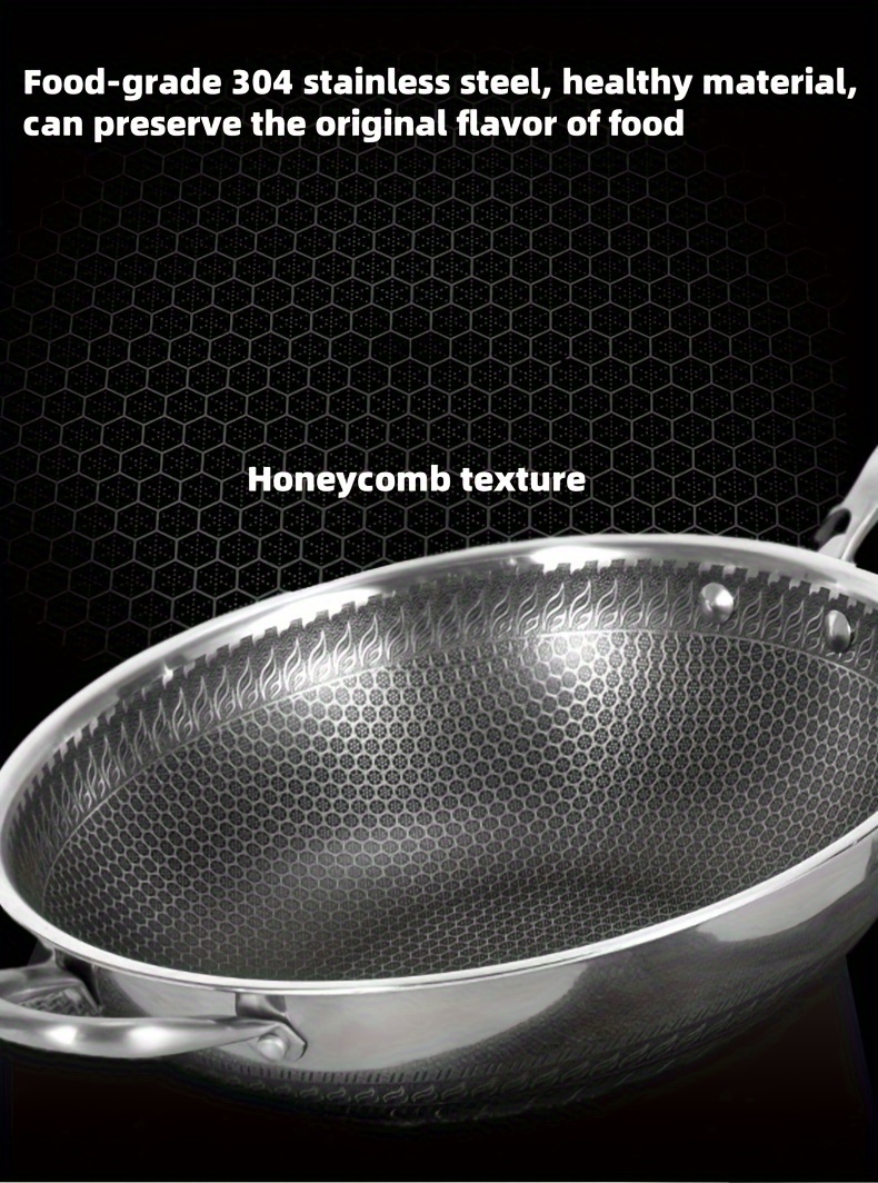 versatile 304 stainless steel honeycomb wok with lid   gas induction stoves ideal for cooking baking essential kitchen gadget details 2