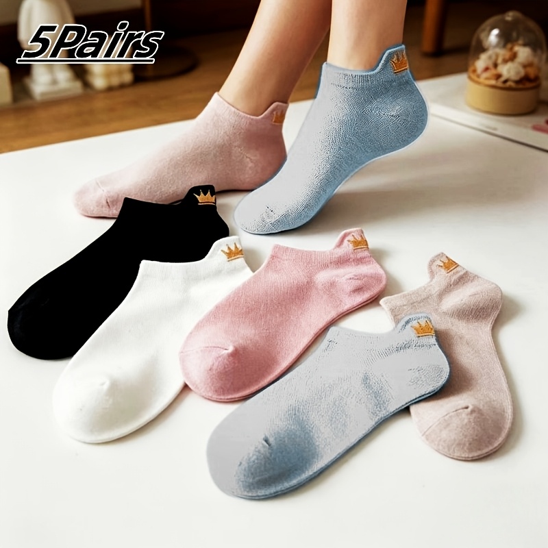 TEMU 5-pair Pack, Women's Short Socks Mesh Anti-odor Sweat-absorbing Short Tube Socks Summer Low-cut Sports Women's Shallow Mouth Boat Socks