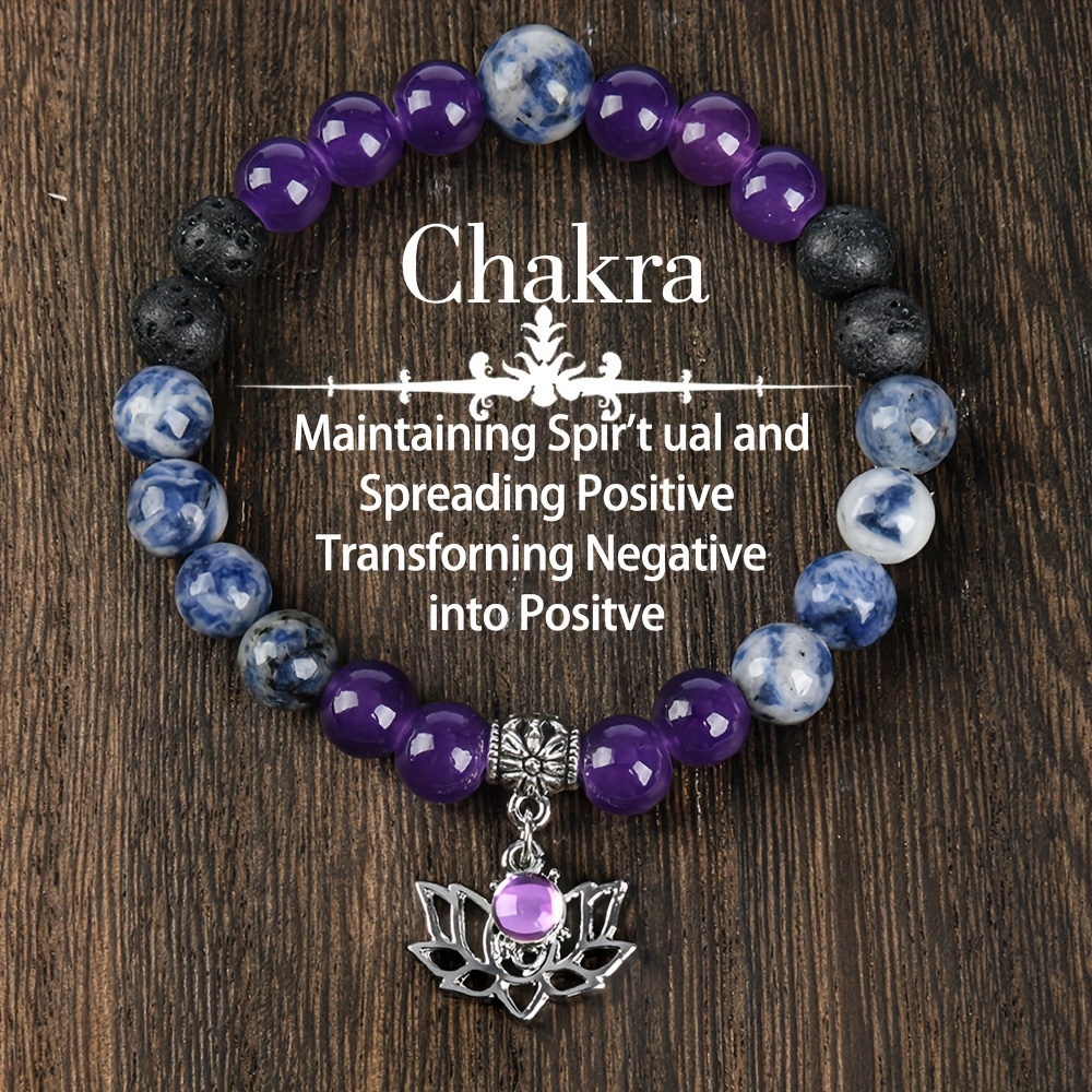 TEMU Beaded Bracelet With For Lotus Charm - Natural Stone, Serenity & Luck - Sparkling Crystal Jewelry , Lotus Jewelry Gift